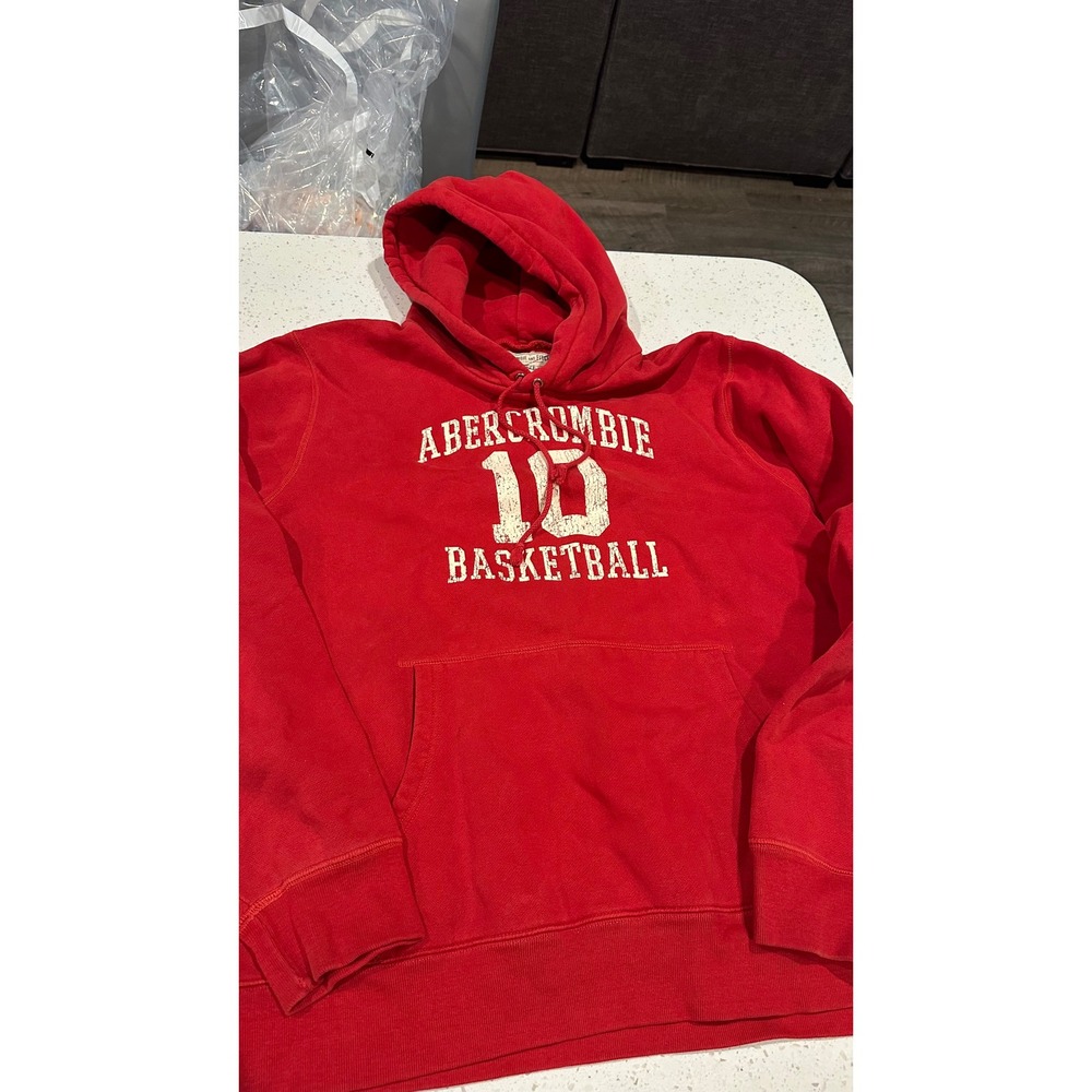 VTG Y2K Abercrombie & Fitch Mens Red Hoodie Sweatshirt XL - Picture 4 of 14